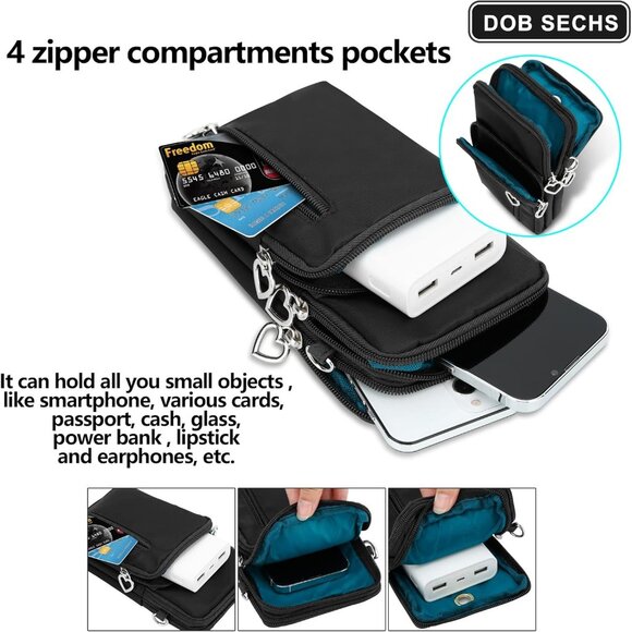 Women's Black Small Cell Phone Purse Crossbody Wallet Cute Single Shoulder Bag - Picture 4 of 8